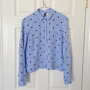 H&M Striped Polka Dot Cropped Button Down